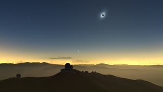 An artist's impression of a solar eclipse in the sky.