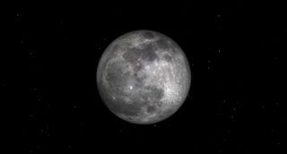 a bright full moon dominates the center of a starry night backdrop.