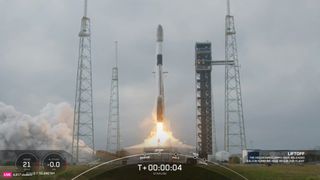 A SpaceX Falcon 9 rocket launches 22 Starlink satellites from Cape Canaveral Space Force Station in Florida on Feb. 29, 2024.